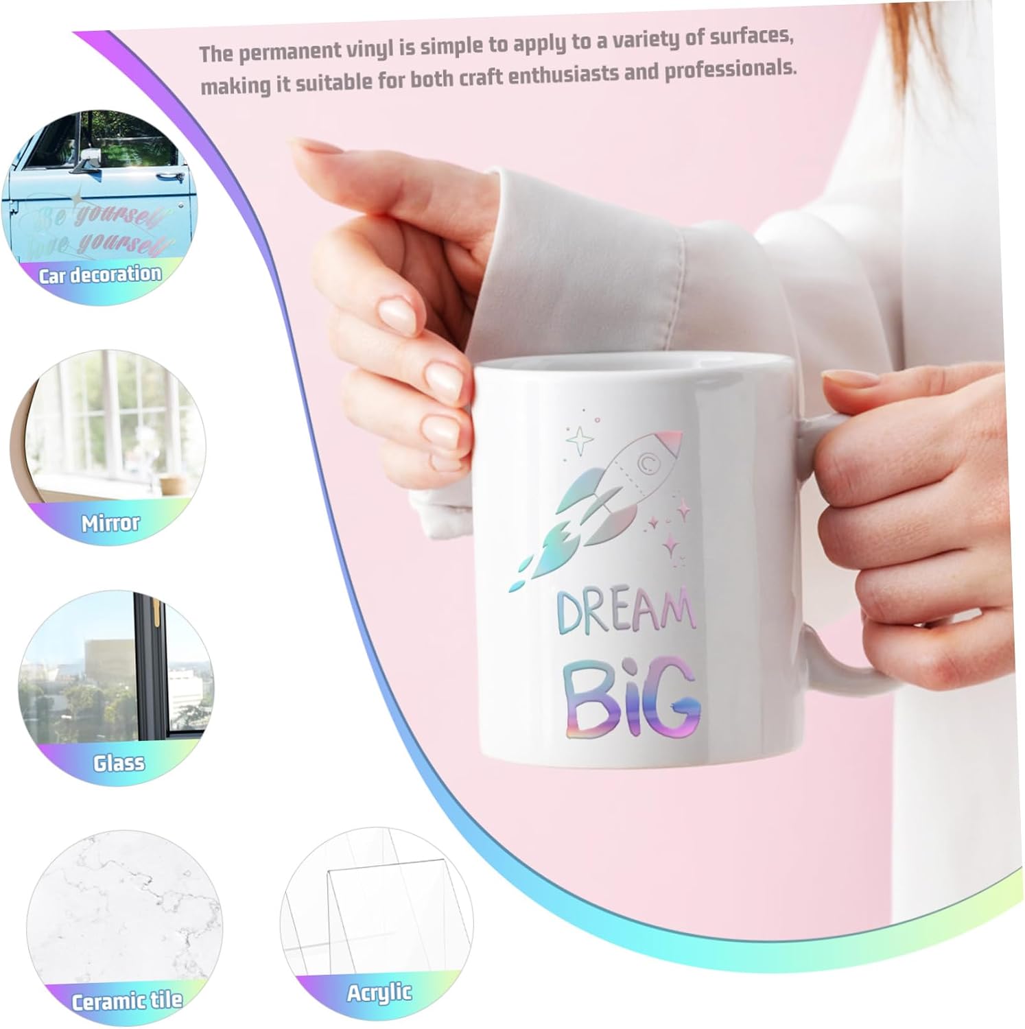 Amosfun 1roll Holographic Vinyl Permanent Adhesive Film for Car Decals Use Window Decorations Versatile Crafting Material