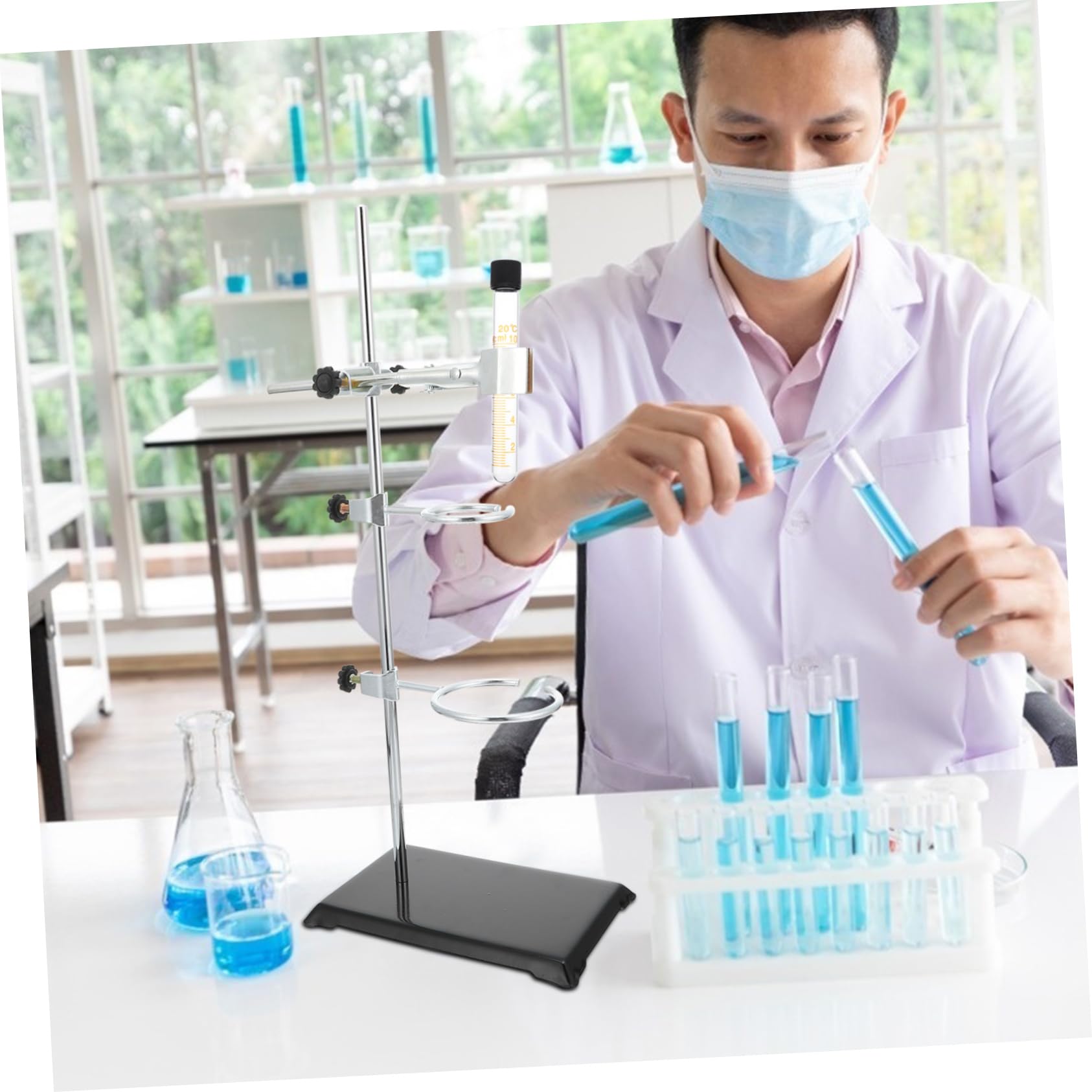 ULTECHNOVO Support de Laboratoire en Fer, Tige de Support Détachable, Base Stable Argentée pour Expériences de Chimie Physique