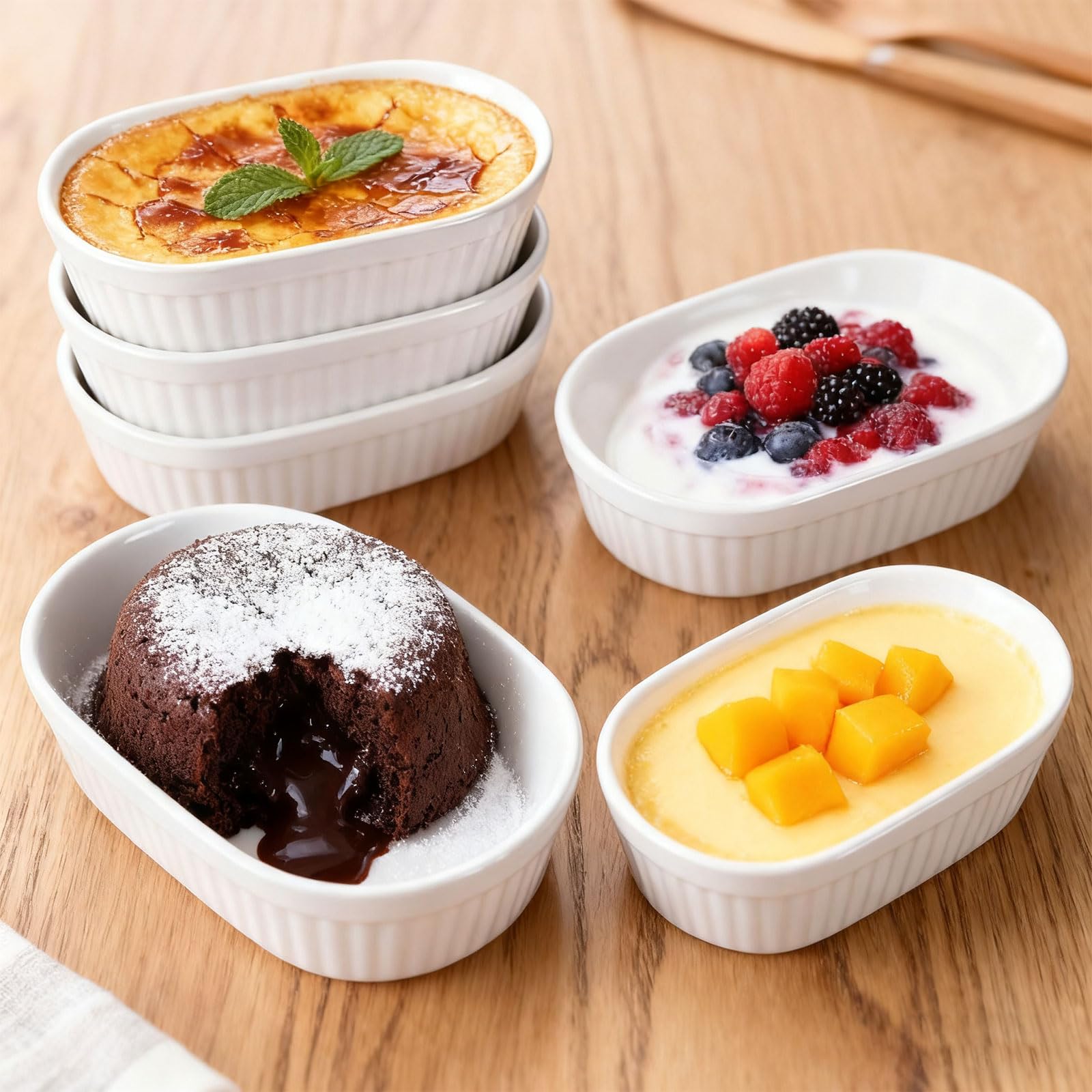 Ciotoline per crème brûlée, 6x forma per sformati in ceramica piccola, 16 * 8 * 3 cm, ciotole per soufflé per dessert, muffin, paste, mini forma per sformati per forno, microonde