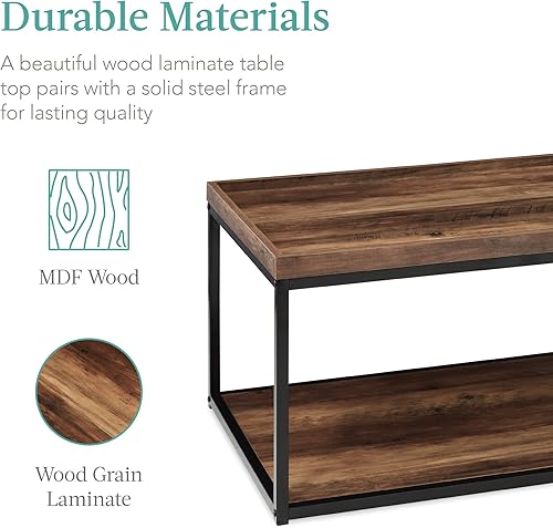 Miniatura 7 de Best Choice Products Mesa auxiliar rectangular de 2 niveles de 44 pulgadas muebles empotrables para el hogar con marco de metal estante - marrón