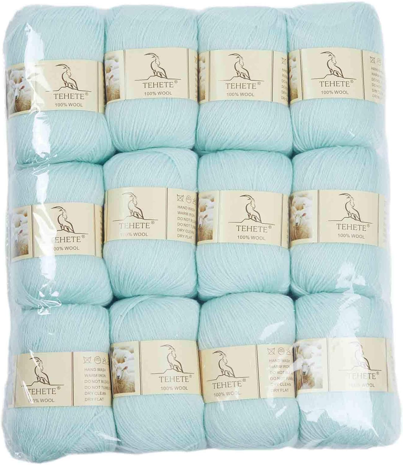TEHETE 100% Wool Yarn for Knitting and Crochet Yarn 3ply, Soft and Luxurious Set of 12-Mint, 12 Balls