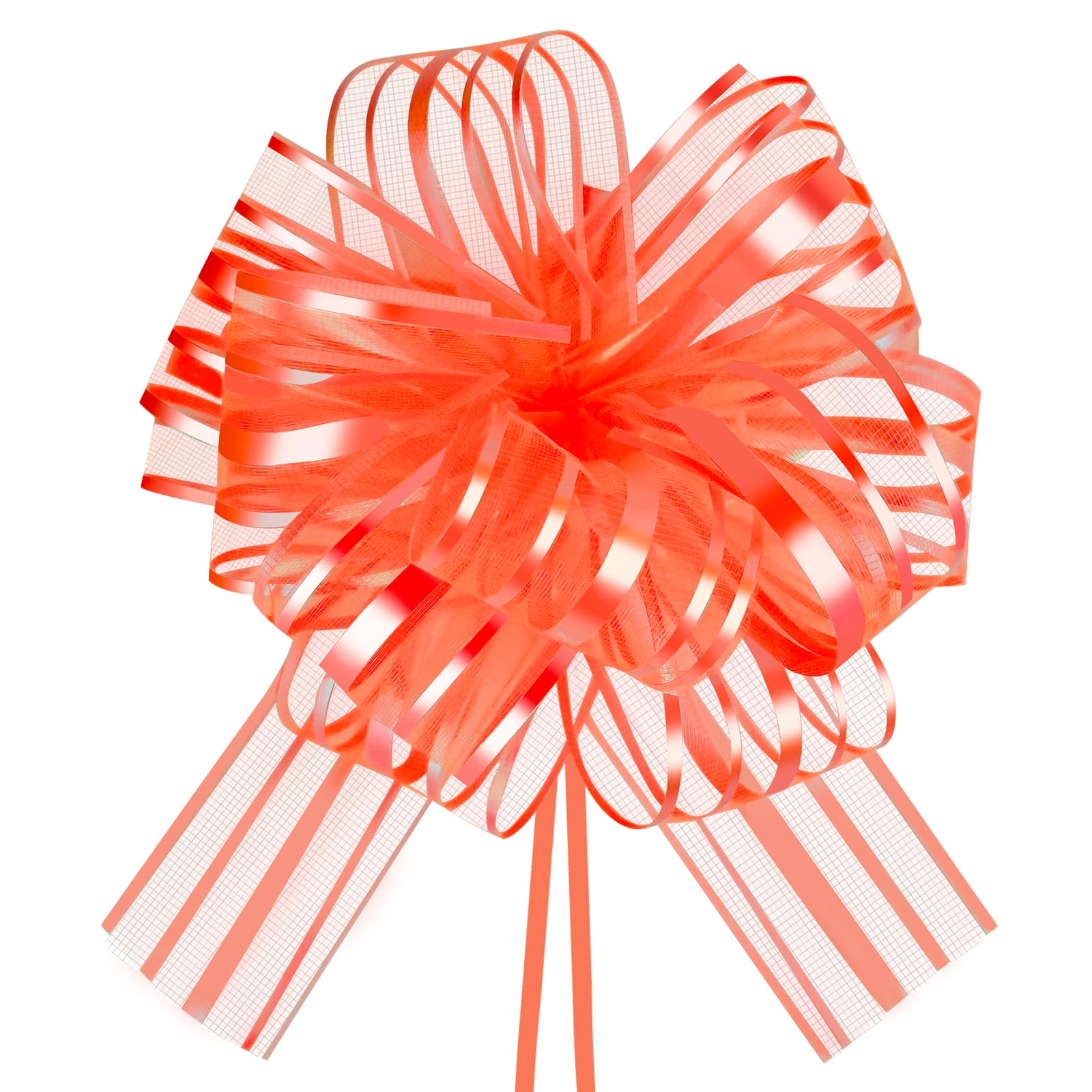 HHXUUAN 6pcs 6 Inch Large Organza Pull Bows for Gift Wrapping, Orange Ribbon Bows for Baskets Wedding Christmas Valentine's Day