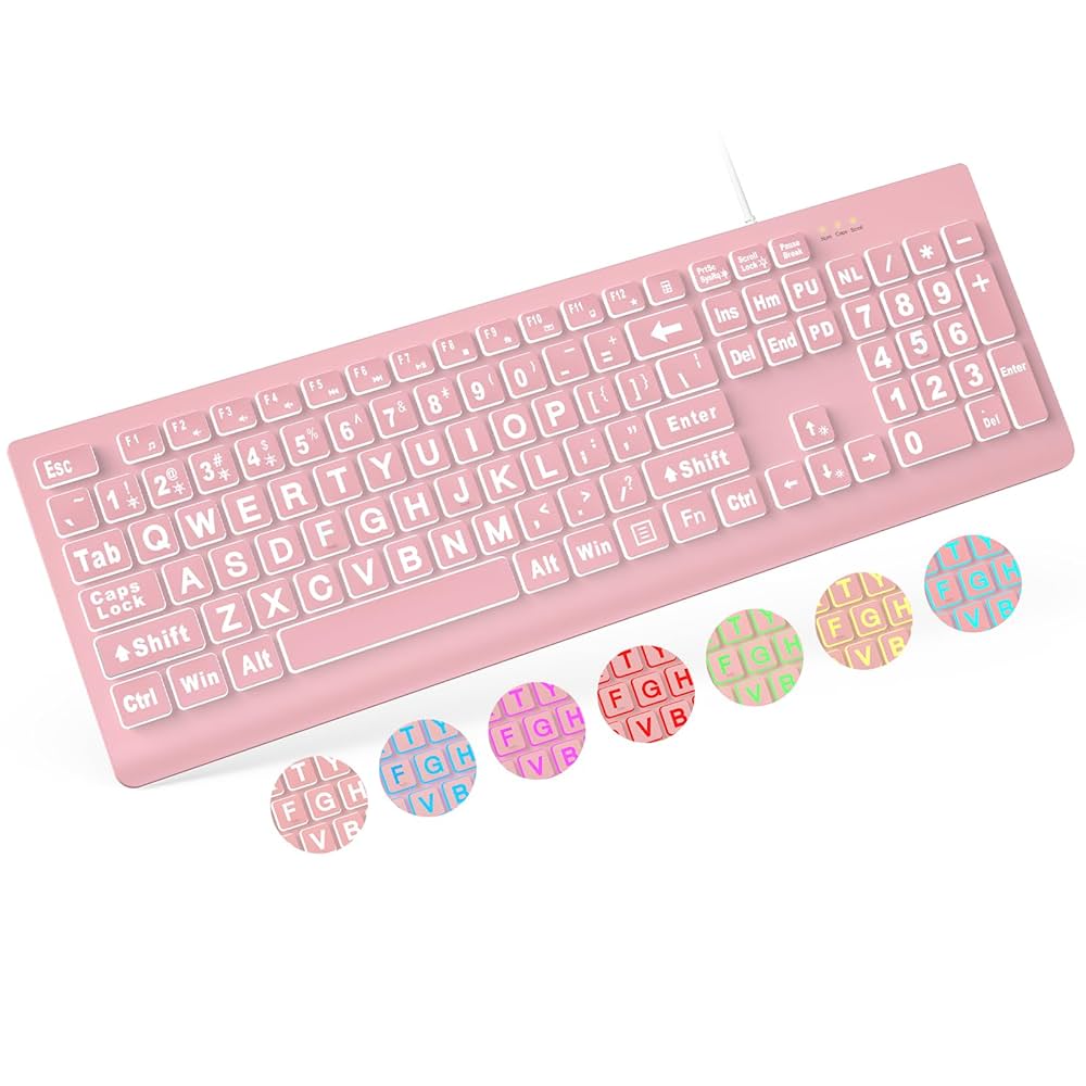 Amazon.com: SABLUTE Large Print Backlit Keyboard, Wired USB