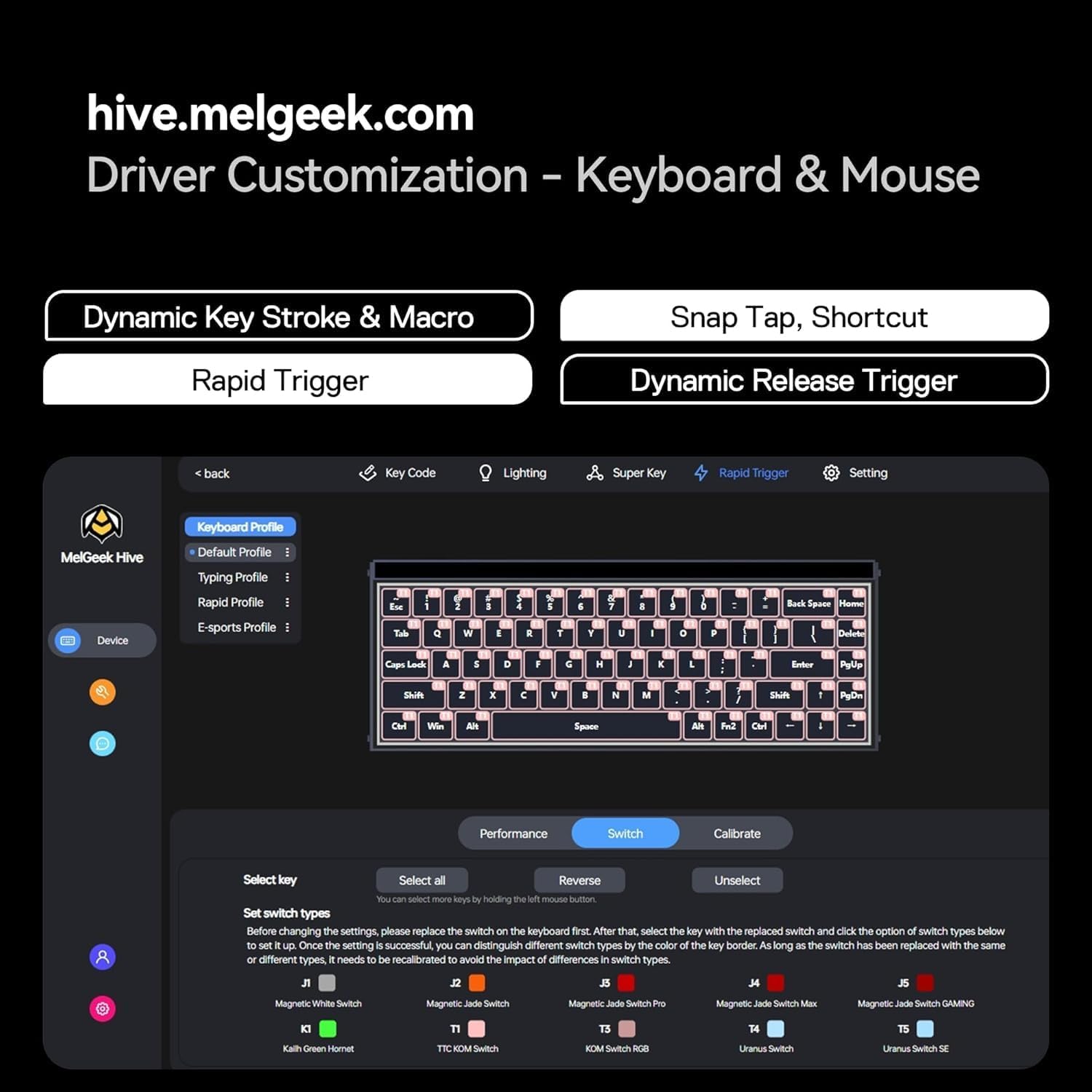 MelGeek MADE68 Pro+ Wired Gaming Keyboard, Magnetic Keyboard with Hall Effect, 65% Compact Rapid Trigger, Hot-Swappable, RGB Snap Tap & Adjustable Actuation, Online HIVE Custom (Phantom Gray) - Image 6