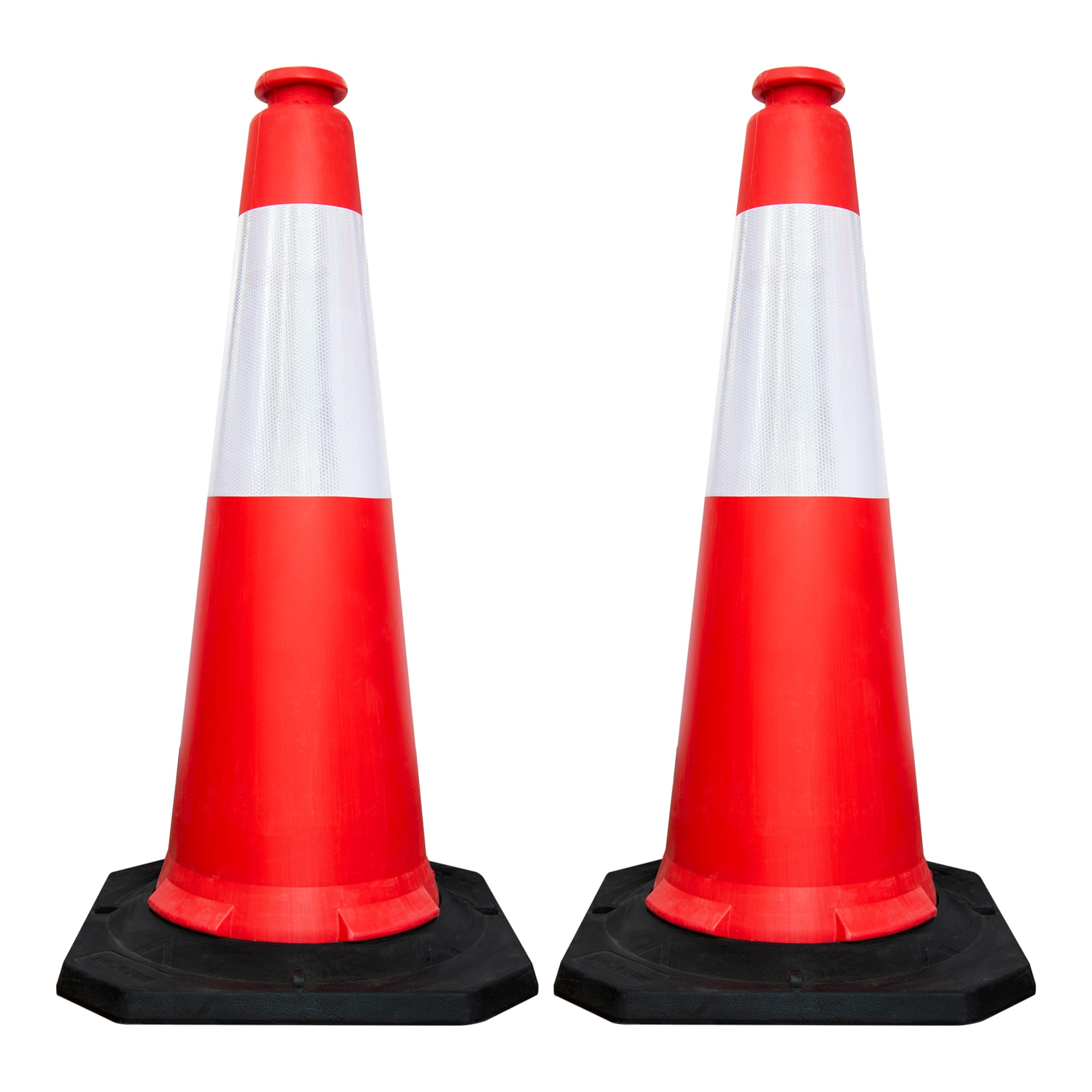 Berry Traffic Cone with PE Base - 100 CM | PPC Road Safety Reflective Traffic Cone | High Visibility Red Street Cone | Portable Wind Resistant Outdoor Cone with Black Base (2)