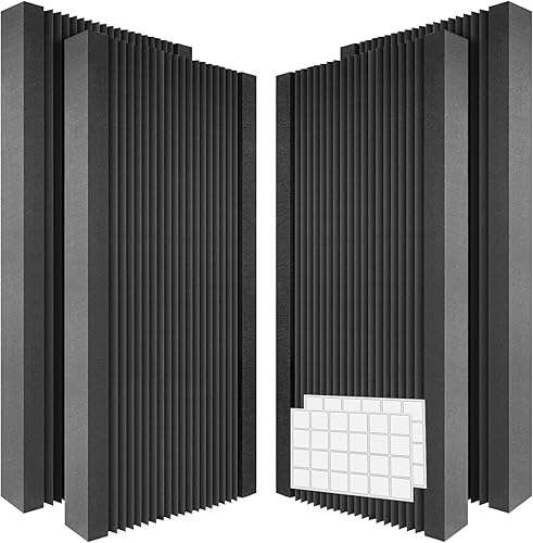 Acoustic Panels Pack of 4, Sound Proof Foam Panels for Walls, Noise Sound Dampening Foam with Media Room Home Office Recording Room, Black, 48 x 24