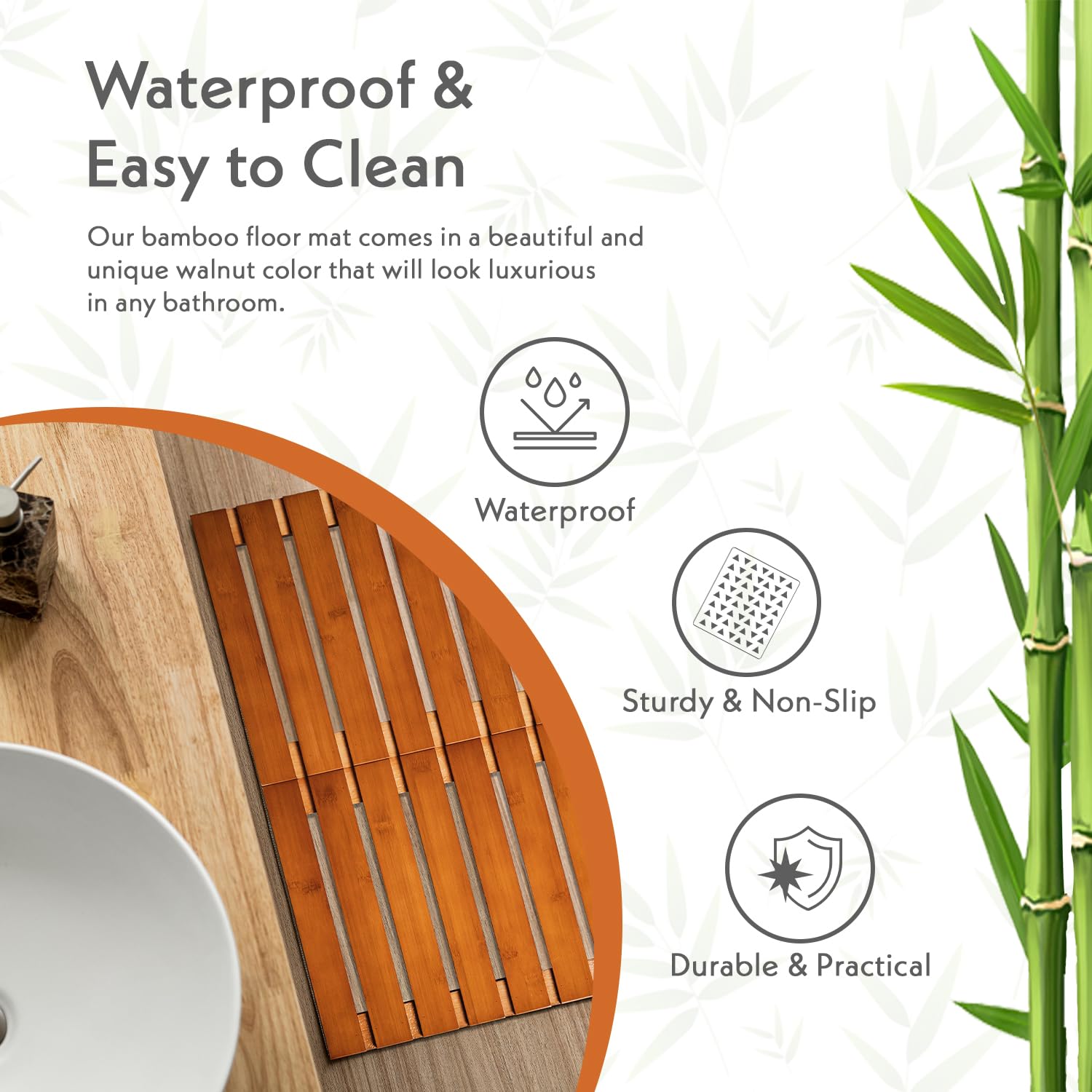 Villapro | Bamboo Bath mat | Bath mat for Shower | Teak Shade Foldable Wood Bath mat | Bathroom Accessories | Wooden Shower mat for Bathroom Floor | Bamboo Spa Mat - 23.5� x 15.75� x 1.5�