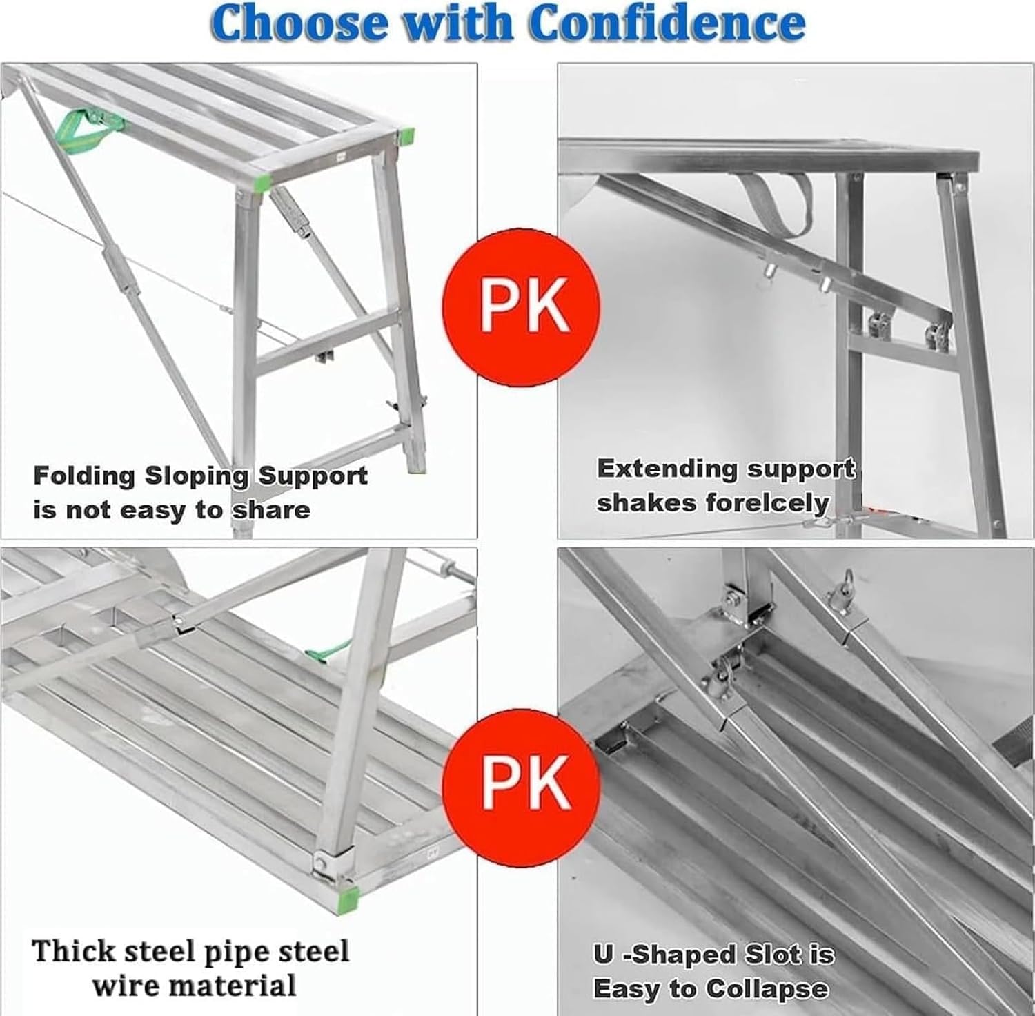 Stepladders,Portable Scaffolding Equipment, Multipurpose Tower Ladder Stool Work Bench Folding Scaffolding Platform Adjustable Height for Washing Vehicles, Cleaning Windows, DIY -200x30cm