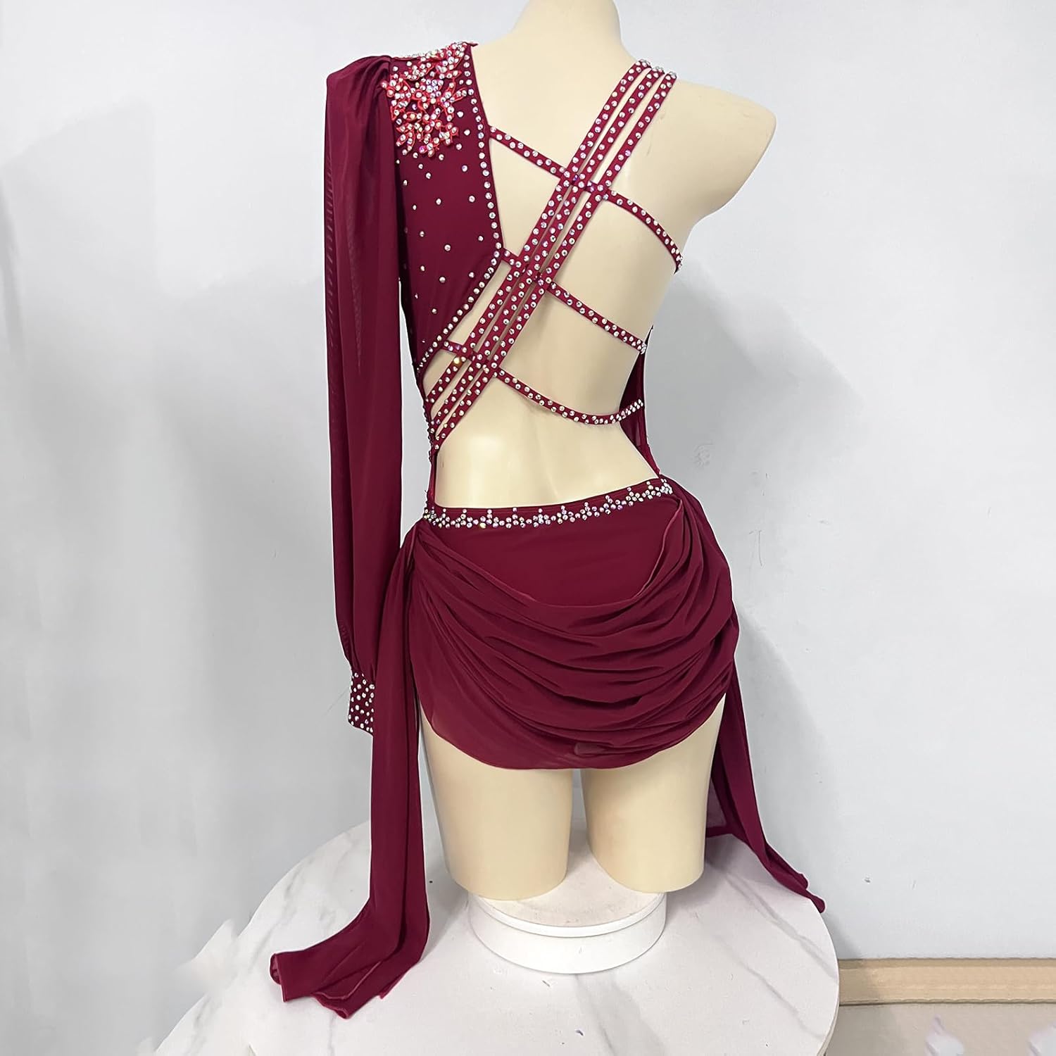 Girl Wine Red Lyrical Dance Costume Professional Customized Competition Clothes