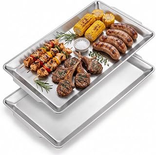Große Servierplatten 2 Stück, 40 x 24 cm Edelstahl Tablett Servierteller