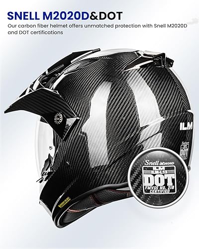 Miniatura 10 de ILM Snell M2020D - Casco completo de fibra de carbono para motocicleta de aventura, auto de carreras para hombres y mujeres, casco todoterreno