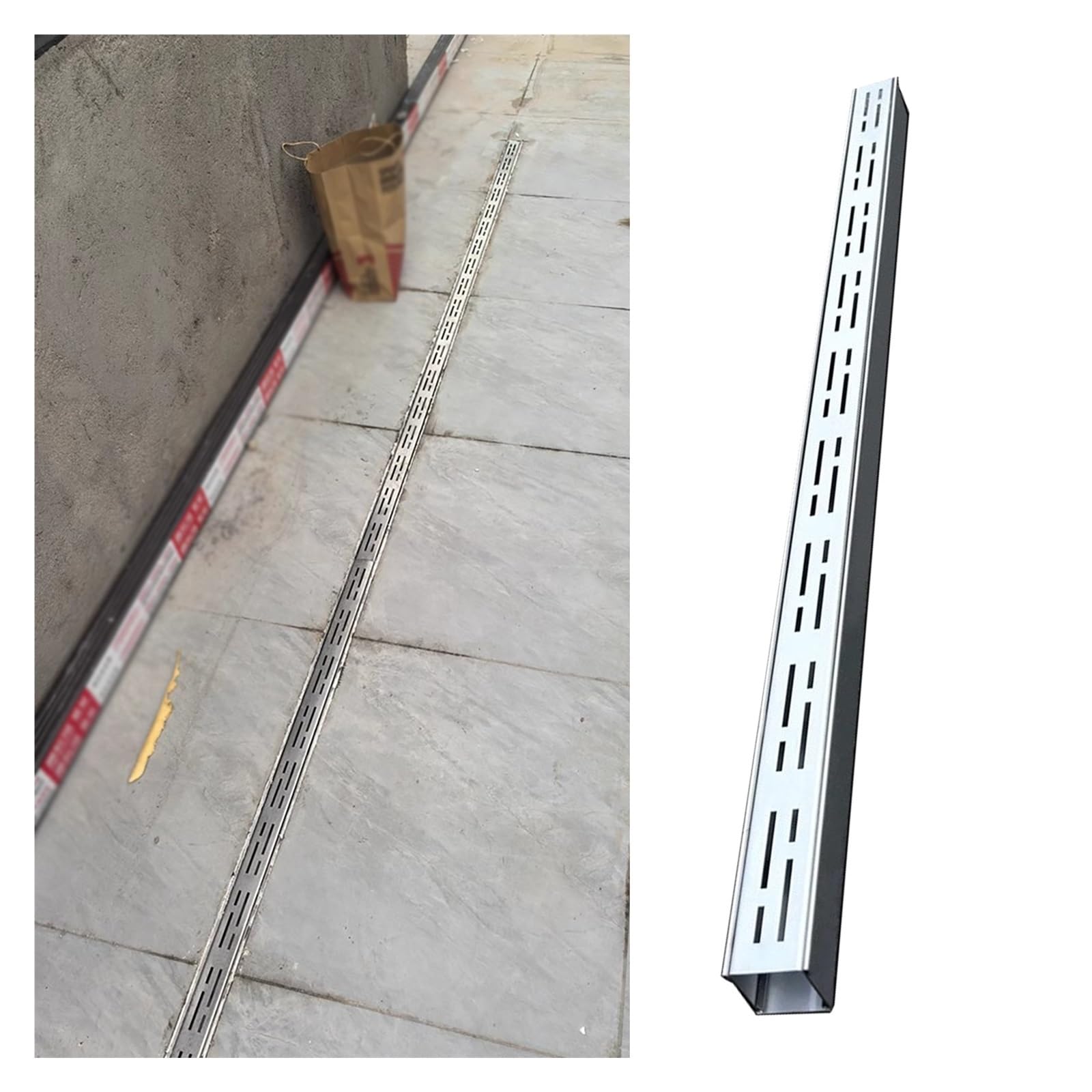 WQPMNYG 2m Stainless Steel Driveway Drainage Channel - Slim Outdoor Trench Drain System with Removable Grate, Narrow Shallow Landscape Drain (7x5cm) for Patios & Gardens
