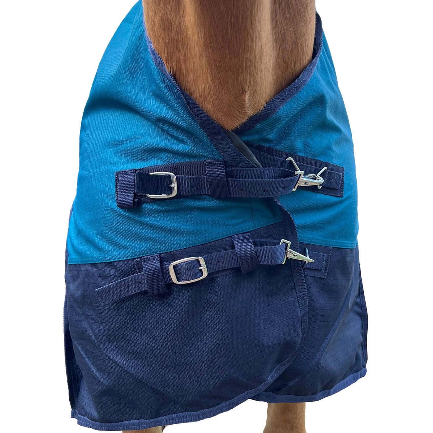 Brama-West Regendecke Pferd Zara - Turnout 1200D - Weidedecke mit Highneck - Wasserdicht (Blau/Navyblau, 135)