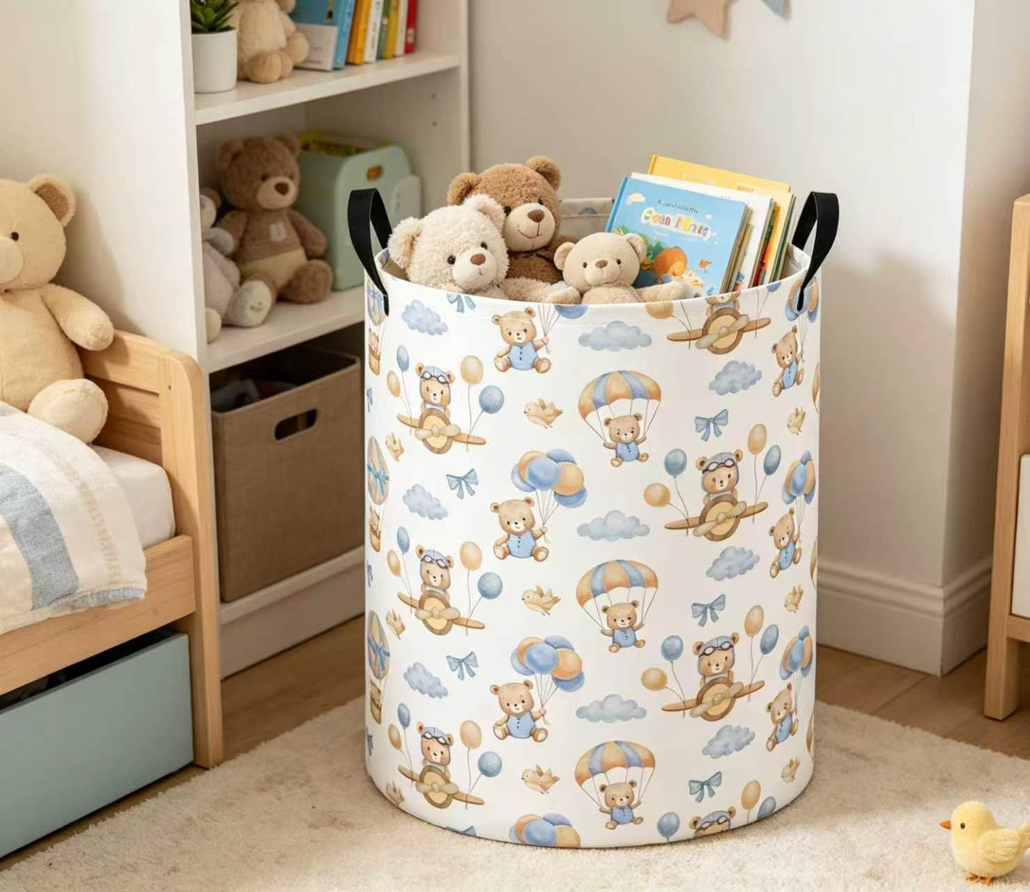 Baby Laundry Basket Baby Nursery Hamper Kids Laundry Basket Toy Storage Bin for Boys Room Decor Gift Baskets for Bedroom Bathroom(Bear Pilot) image 5