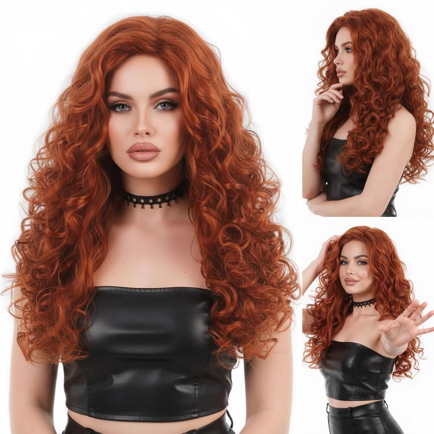REEWES Long Ombre Pink Wigs for Women Pastel Hair 26 Inch Middle Part Curly Synthetic Hair with Dark Roots, Heat-Resistant Fiber for Daily Use, Parties, Cosplay