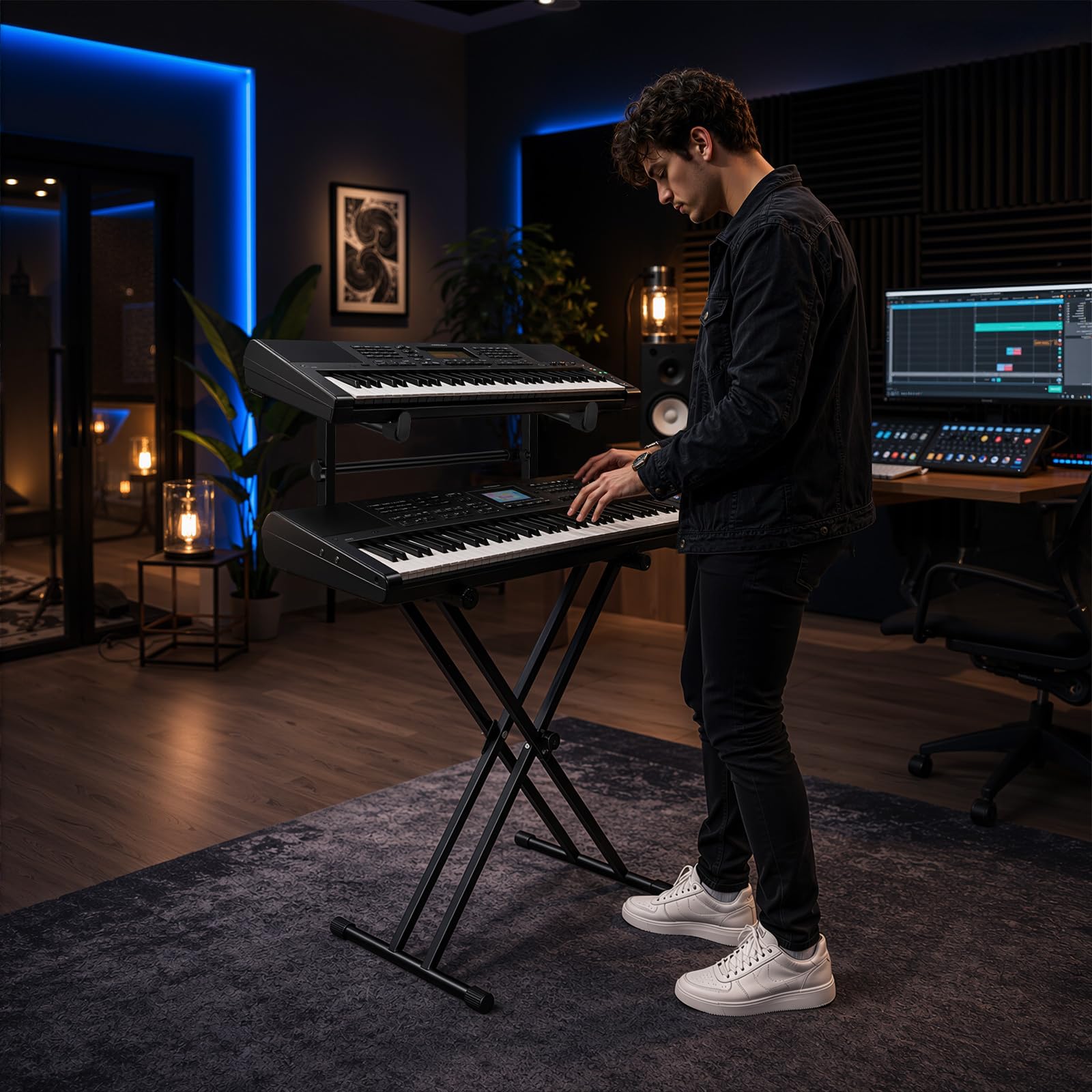 Supporto per tastiera di secondo livello, estensione per tastiera per pianoforte X-Style, adatto per pianoforte digitale elettrico a 54-88 tasti, accessori per pianoforte a forma di X