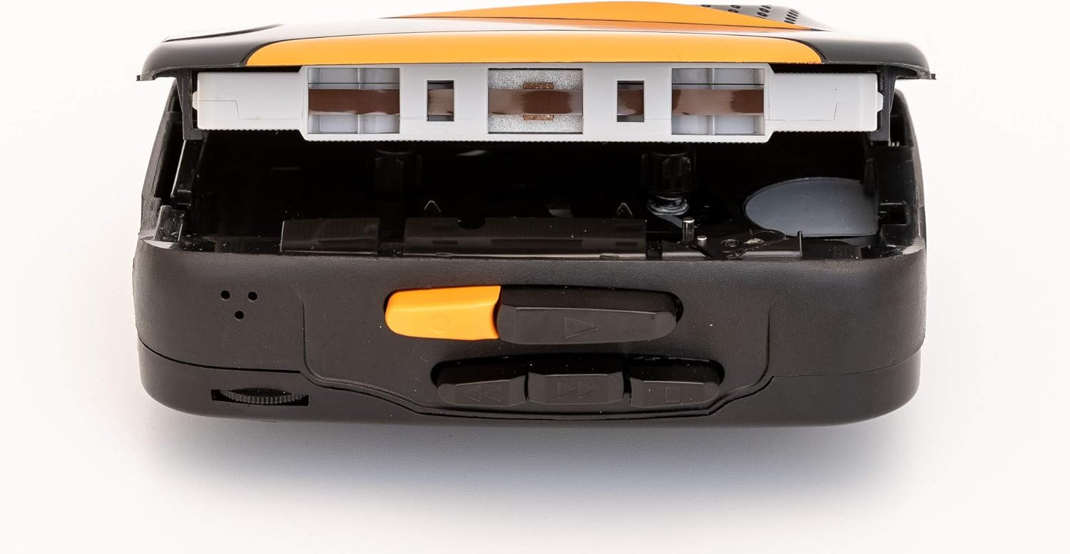 GPO W/938B/BT Personal Cassette Player Recorder Bluetooth WirelessWith Built-in Speaker Includes Bluetooth Headphones (Black/Orange)
