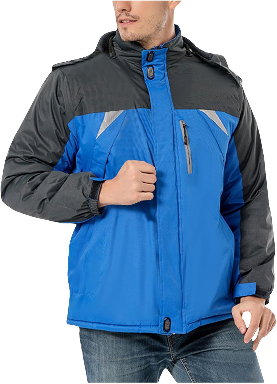 NATHGAM Men's Hooded Jacket Windproof Warm Fleece Skiing Jacket Winter Snow Coat Outdoor Windbreaker for Mountain Hiking