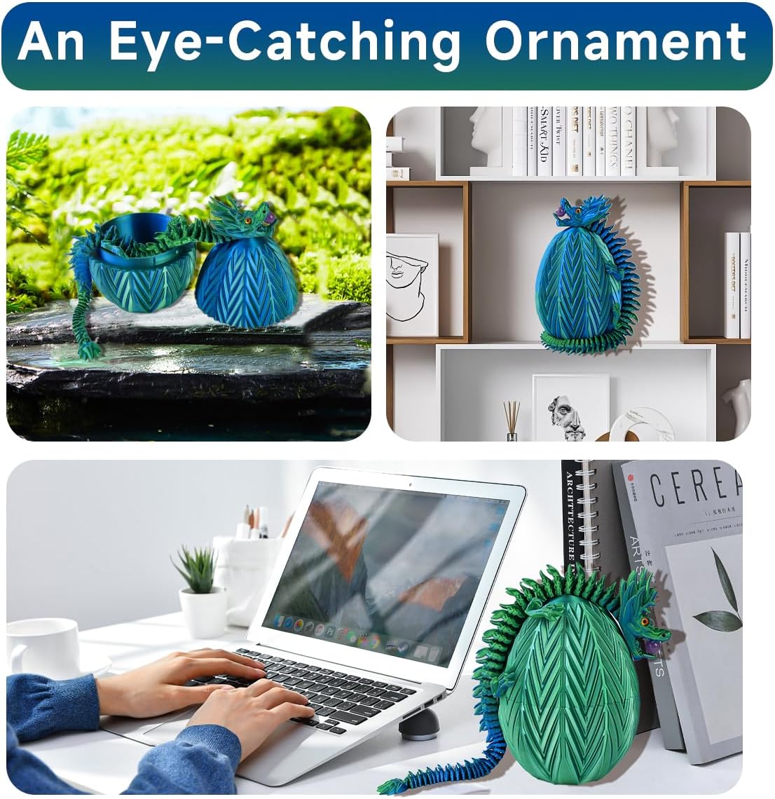 3D Printed Dragon Egg - 3D Printed Dragon Toy with Surprise Energy Stone Inside - Articulated Fidget Toys for Home Office Decor - Unique Figurines, Desk Toys, Gifts for Kids & Adults