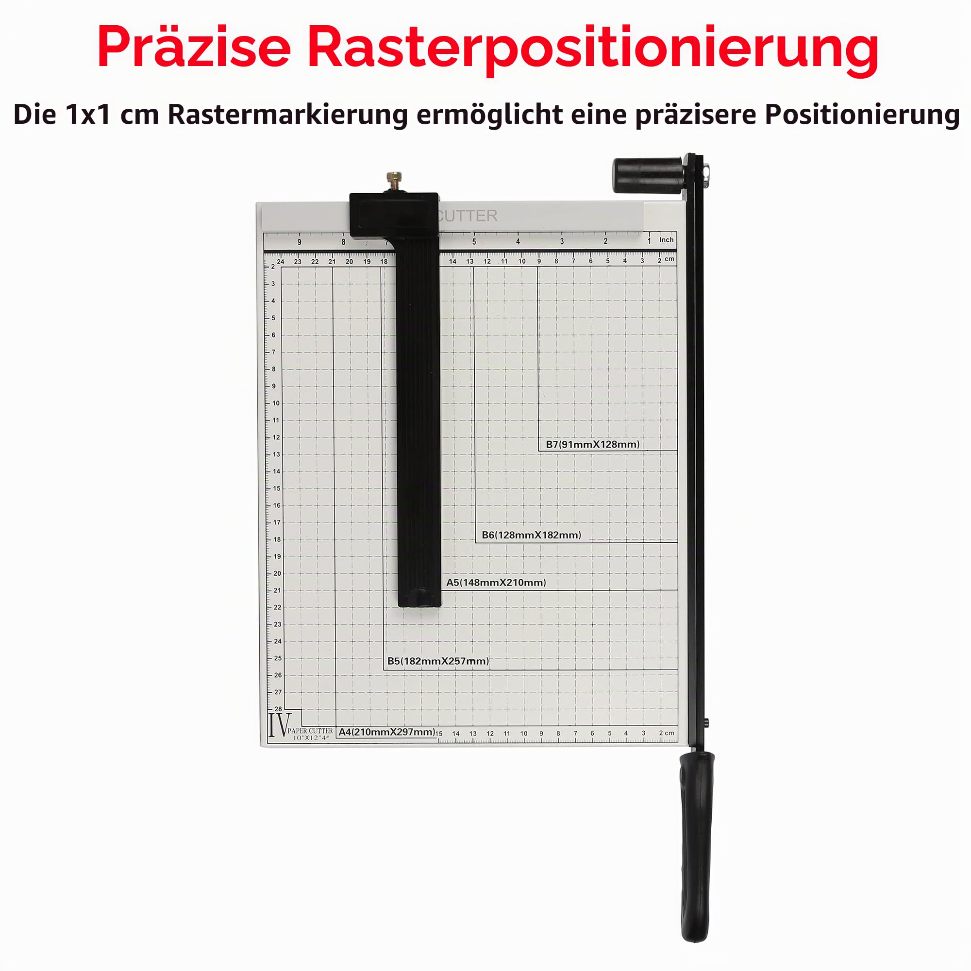 A4 Papierschneider mit Metallbasis, Guillotine Schneidemaschine für 12 Blatt, Professionell für Büro, Fotografie und Schreibwaren