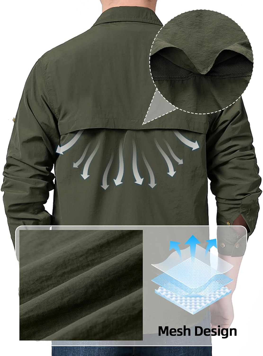 Men's Sun Protection Fishing Shirt UPF 50+ Long Sleeve Button Down Shirt Hiking Safari Camping Travel Work