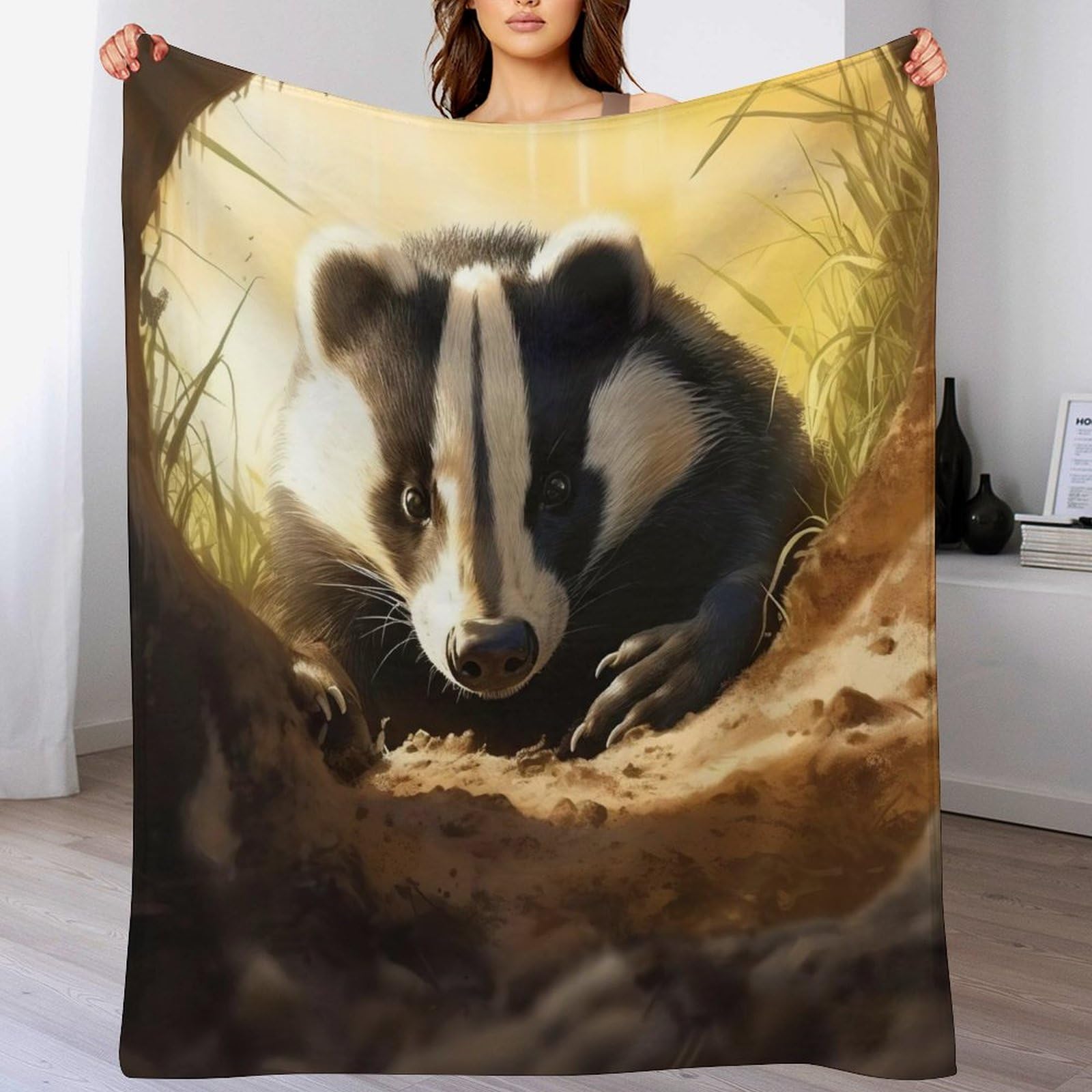 Couverture Polaire Flannel Moelleuse Anti Froid et Couverture Blaireau Douce pour Lit