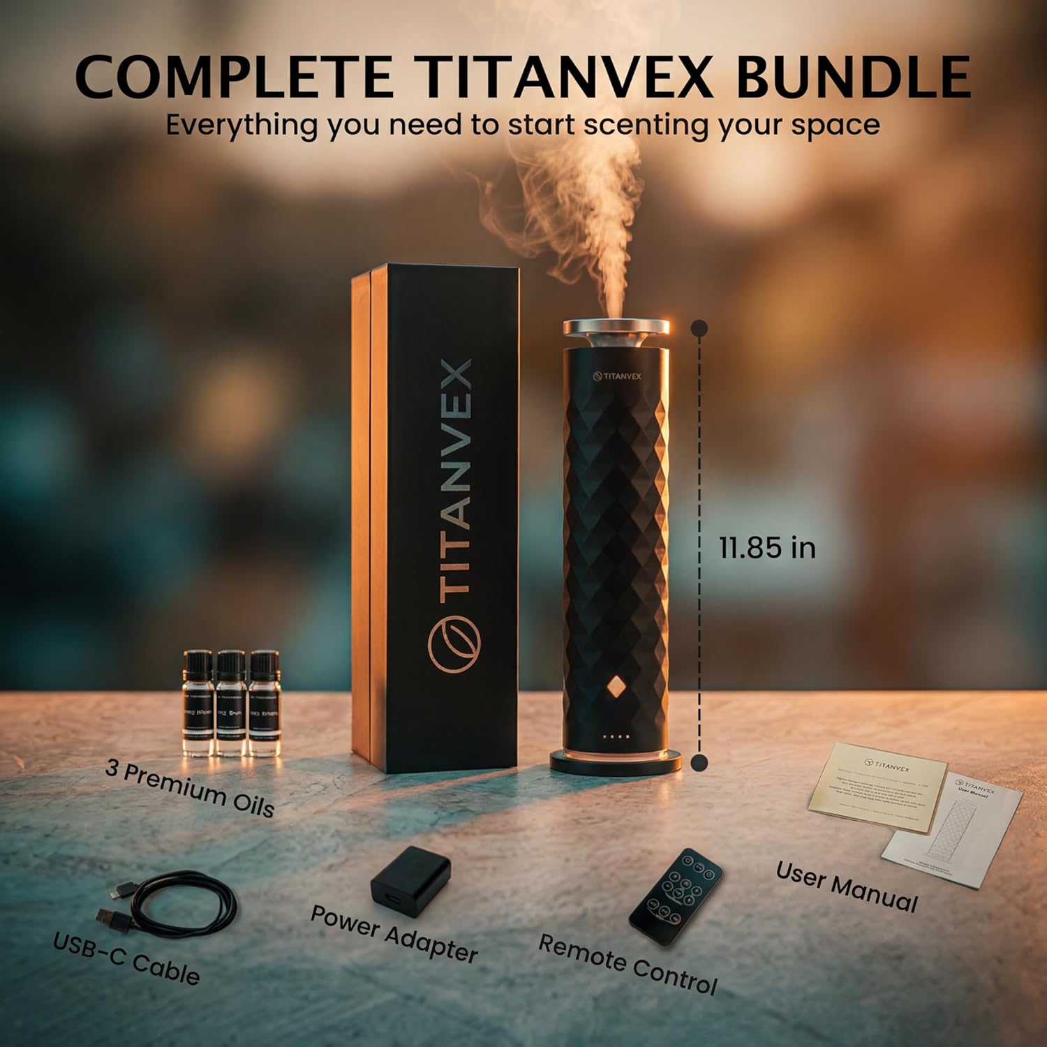 Essential Oil Diffuser Bundle - Cordless Waterless Diffuser for Home, Office, Car, Bathroom – USB Rechargeable Remote Control Portable Nebulizer Aromatherapy Diffusers – 1,100Sq. Ft. Coverage