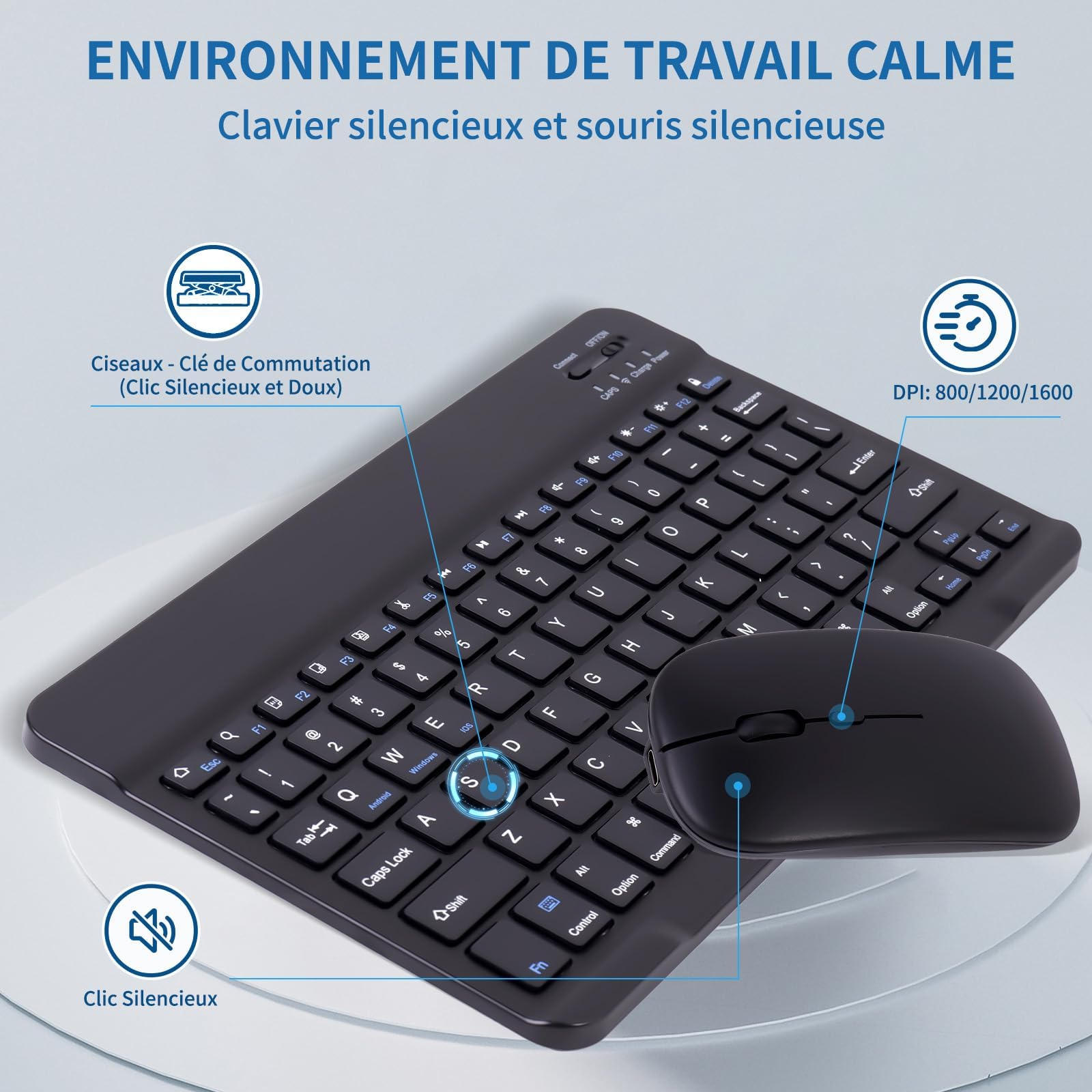 Clavier Souris sans Fil,Wireless Keyboard Mouse Combined, Silent WirelessKeyboard, Rechargeable Ultra-Thin and Portable, Ergonomic Keyboard and Mouse for iOS/iPad/PC/Android/Windows Laptop
