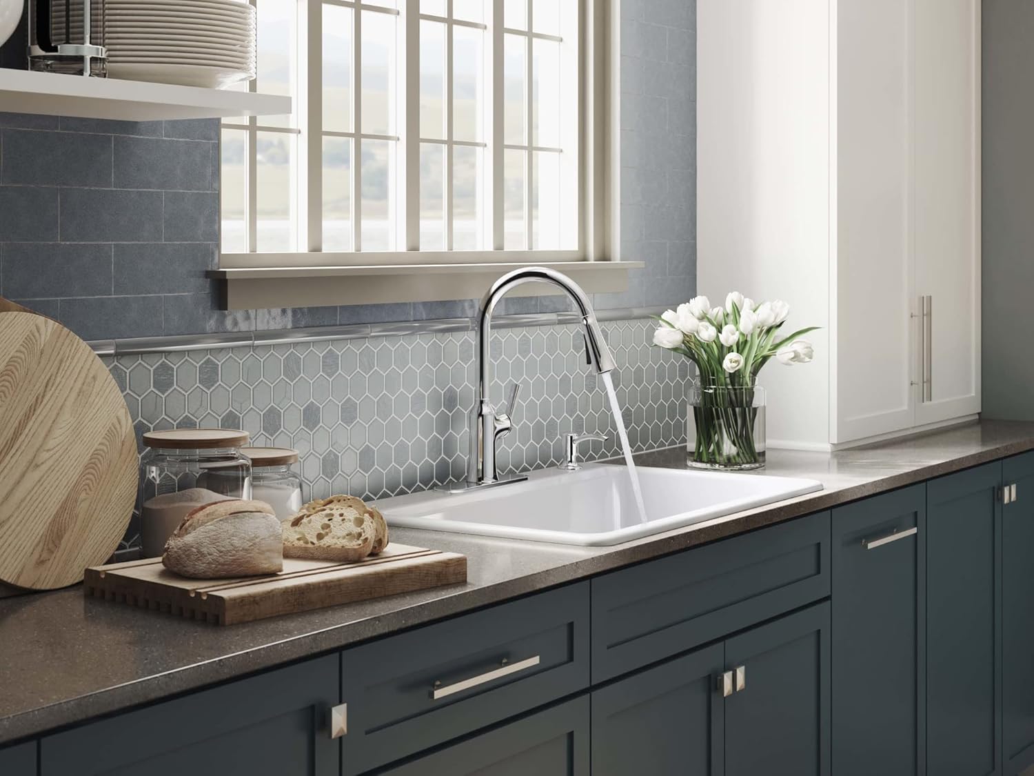 KOHLER Brynn Pull Down Kitchen Faucet, 2 function sprayhead, Magnetic Docking, Polished Chrome, K-R23089-SD-CP