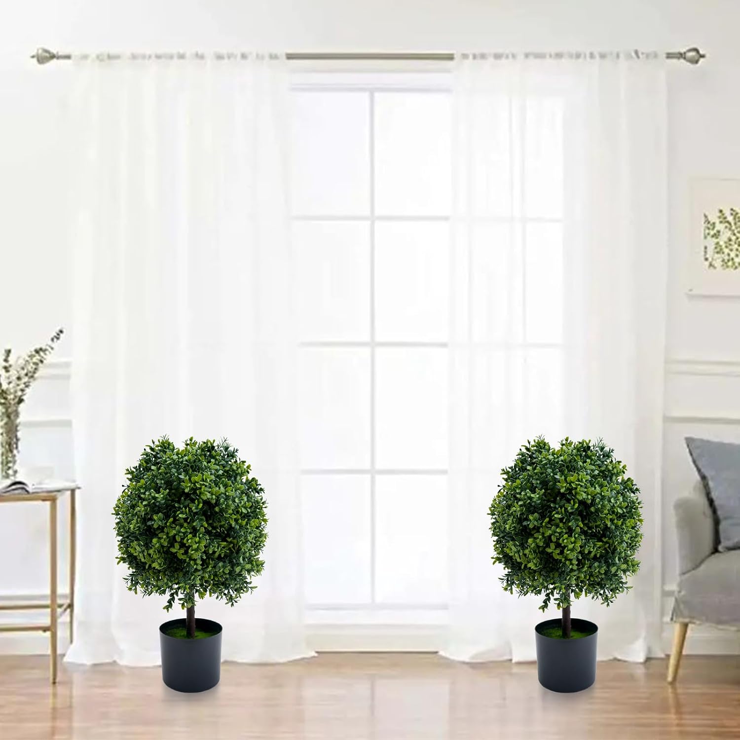20" Artificial Topiary Trees Set of 2, Fake Topiary Boxwood Ball Tree, Faux Shrubs Plants Green Decor Indoor Porch,Garden