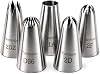 Piping Tips Large Cake Decorating Tools, 5 Pack DIY Flower Icing/ Cake Piping Nozzles Tips Kit for Cupcakes, Stainless Steel, Silver