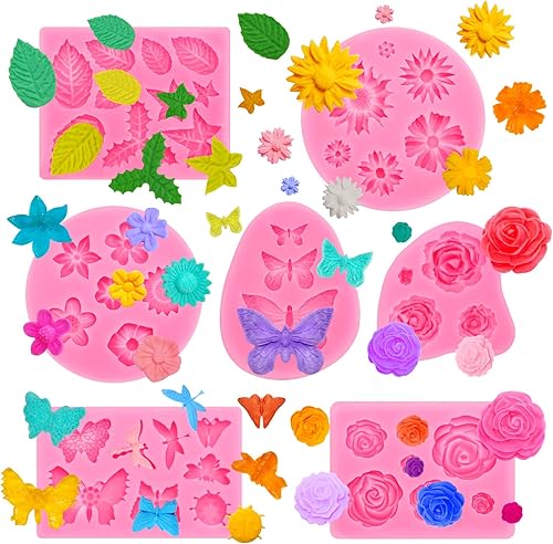 Moldes de silicona de flores, moldes de silicona de mariposa, molde de arcilla polimérica, molde de fondant para pasteles para decoración de