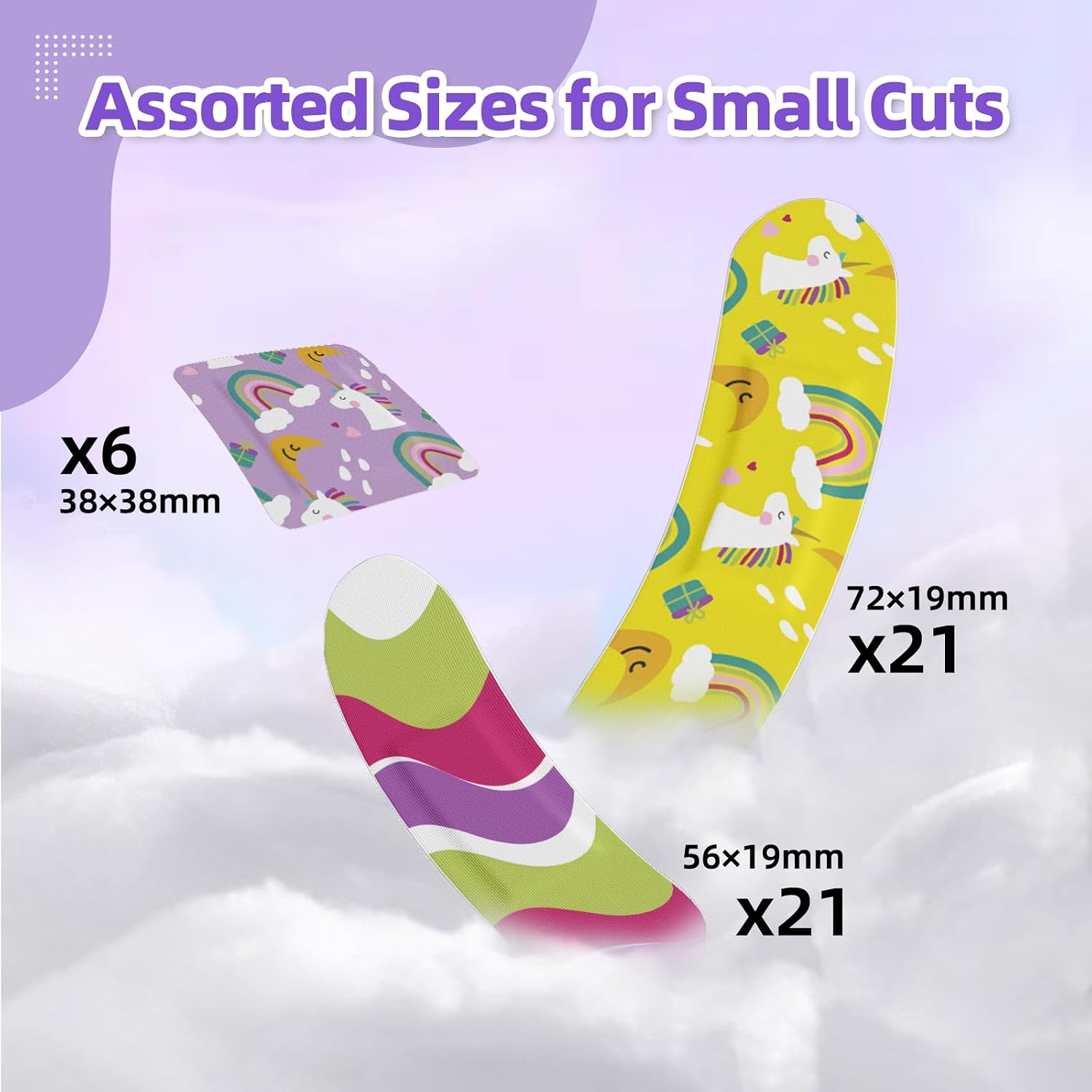 Graid Kids Bandages | Adhesive Flexible Fabric Bandages | Assorted Shapes for Minor Cuts, Scrapes, and Wounds | for Car Camping Travel | Colorful and Fun First Aid Tin | 48 Count