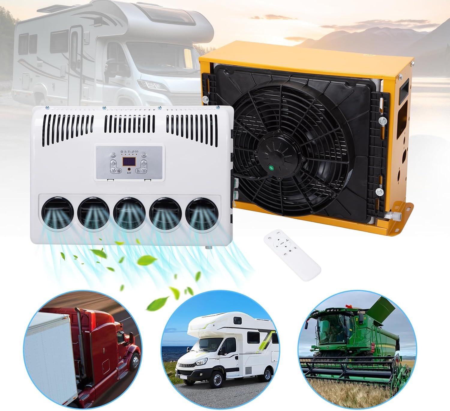 Universal Split Truck Cab 12V AC Unit RV Air Conditioner Mini 4000BTU Electric RV Truck Air Conditioner Camper A/C Unit, Only Cooling for Trailer, Vans, RVs, Vans, Motorhome, Fast Cooling