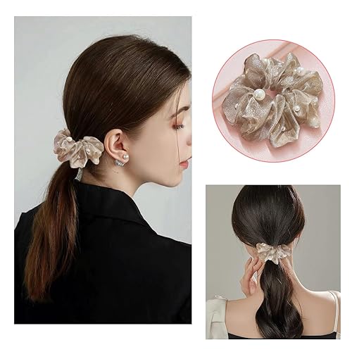 Miniatura 5 de Paquete de 3 bandas elásticas para el cabello de malla de organza, bandas elásticas para el cabello, bandas elásticas para el cabello, soportes para