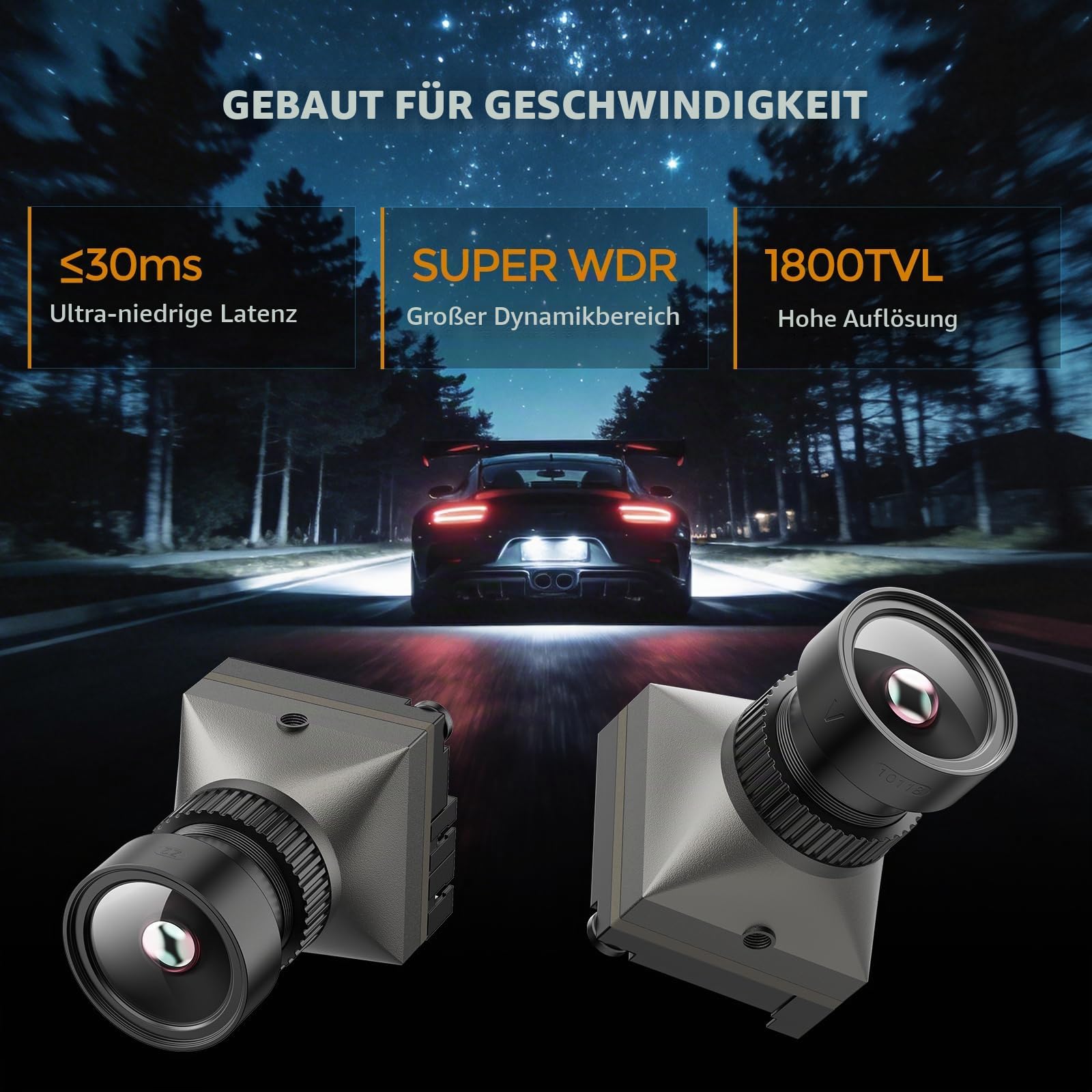 FPV-001_M FPV Camera 1800TVL, 0.000001LUX Starlight Night Vision, Ultra-Low Latency ≤30ms, 5V-40V Wide Voltage, Super WDR, 125° FOV, PAL/NTSC, 1/1.8" CMOS, Micro FPV Racing Drone Camera