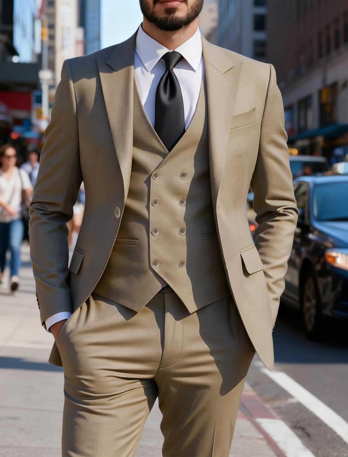 Men's 3 Piece Slim Fit Suit Black Formal Wedding Business Tuxedo for Prom and Special Occasions