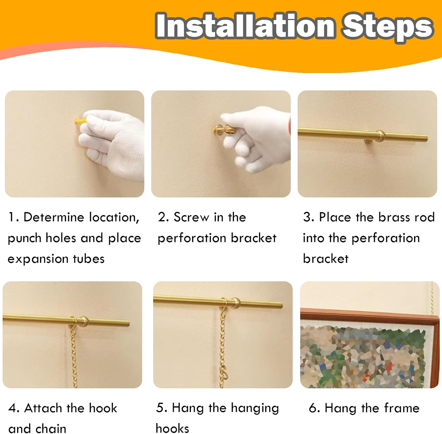 Adjustable Brass Picture Hanging System - 60" 50" 40" 35" 30" 26" 24" Gallery Rail Kit with Chains, Hooks & Hardware for Art Displays - Perfect for Home & Office Decor