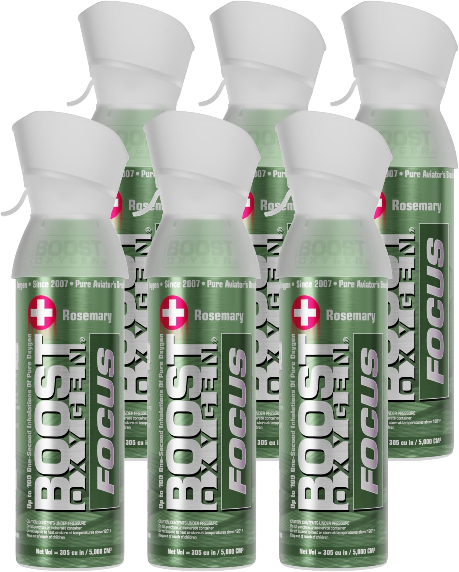 Boost Oxygen Medium Focus Rosemary Aroma 5L Canister | Respiratory Support for Aerobic Recovery, Altitude, Performance & Health (6 Pack)