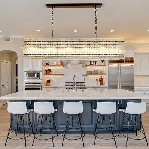 Miniatura 5 de Kunrldon - Candelabros modernos de cristal negro para comedor, rectangular de 55 pulgadas, accesorio de iluminación de isla de cristal, lámpara