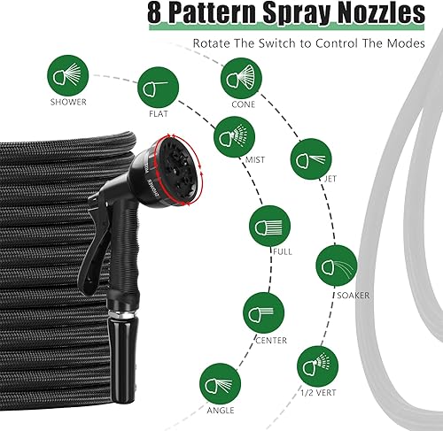 Miniatura 4 de MultiOutools Manguera de jardín ligera, manguera de agua de 25 pies con boquillas gratuitas, manguera de jardín flexible para patio con accesorios