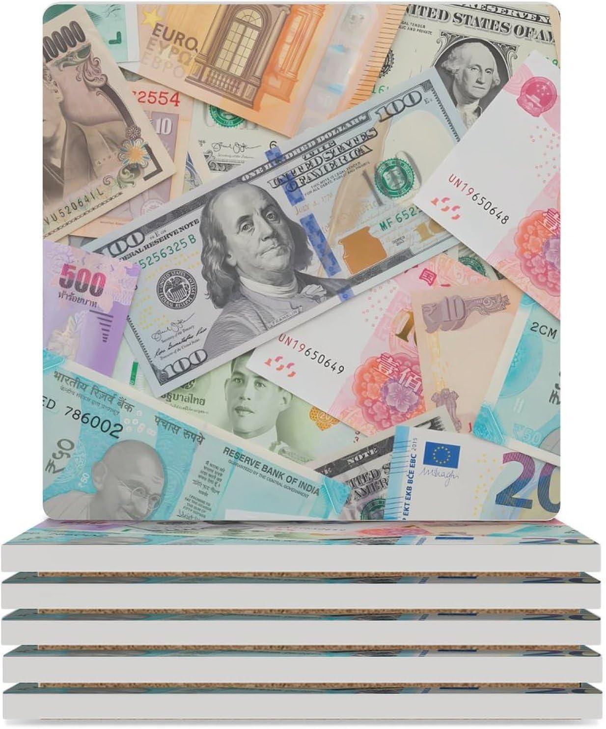 World Dollars Funny Ceramic Coasters for Drink Absorbent Cup Holders Tabletop Protection
