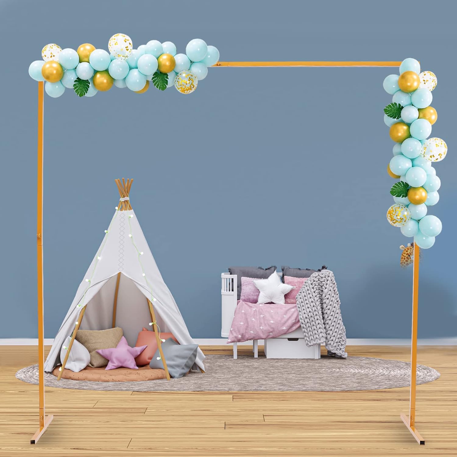 Wedding Arch Door Background Wrought Iron Decorative Props Flower Rack Venue Wedding Party Garden Accessories Floral Decor 2 * 2M (Gold)