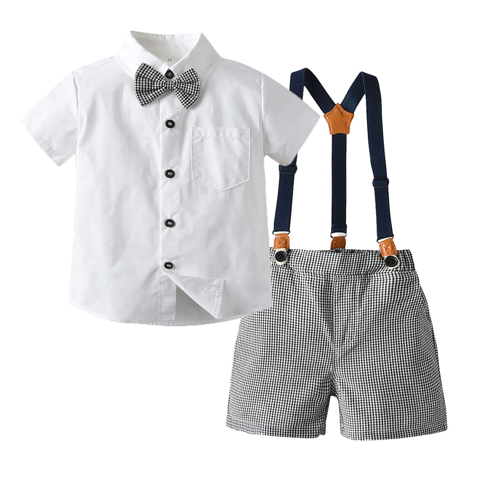 BorlaiBaby Boy Gentleman Outifts Bow Tie Stripe Short Sleeve Romper Suspender Pant Clothing Set