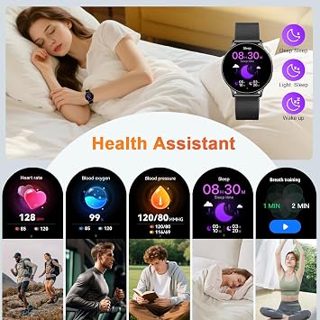 Jugeman Smart Watch for Women, 1.32'' AMOLED Ultra-Clear Screen, 2026 Fitness Trackers with Heart Rate/Sleep/SpO2 Monitor, IP68 Waterproof,100+ Sports Mode, Smartwatch for Android iOS Black