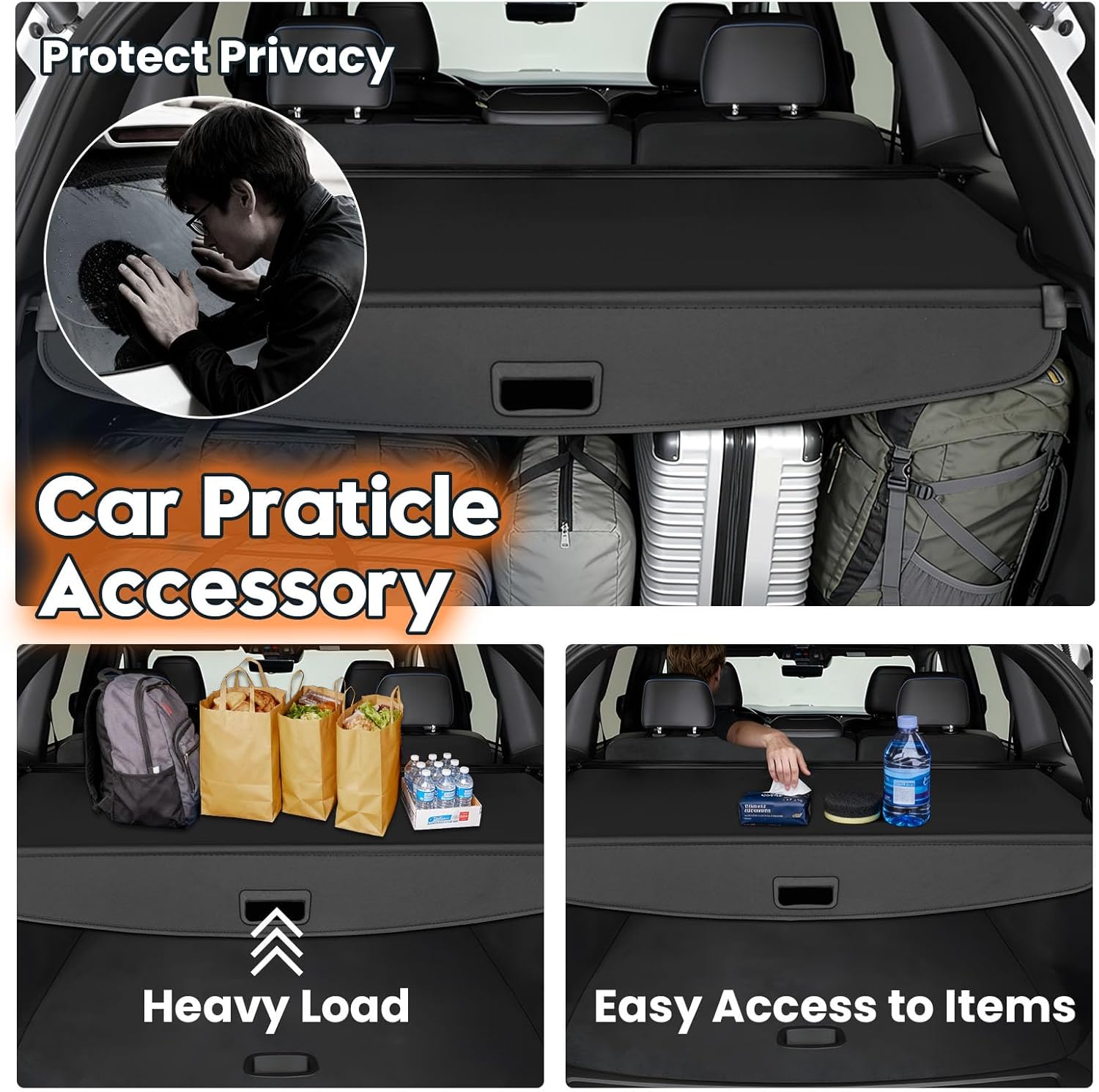 Powerty Cargo Cover for 2022-2025 2026 Jeep Grand Cherokee(2 Row;WL) 4XE Accessories Trunk Cover Retractable Trunk Shielding Shade Cargo Luggage Cover Privacy Screen (Not fit for WK)
