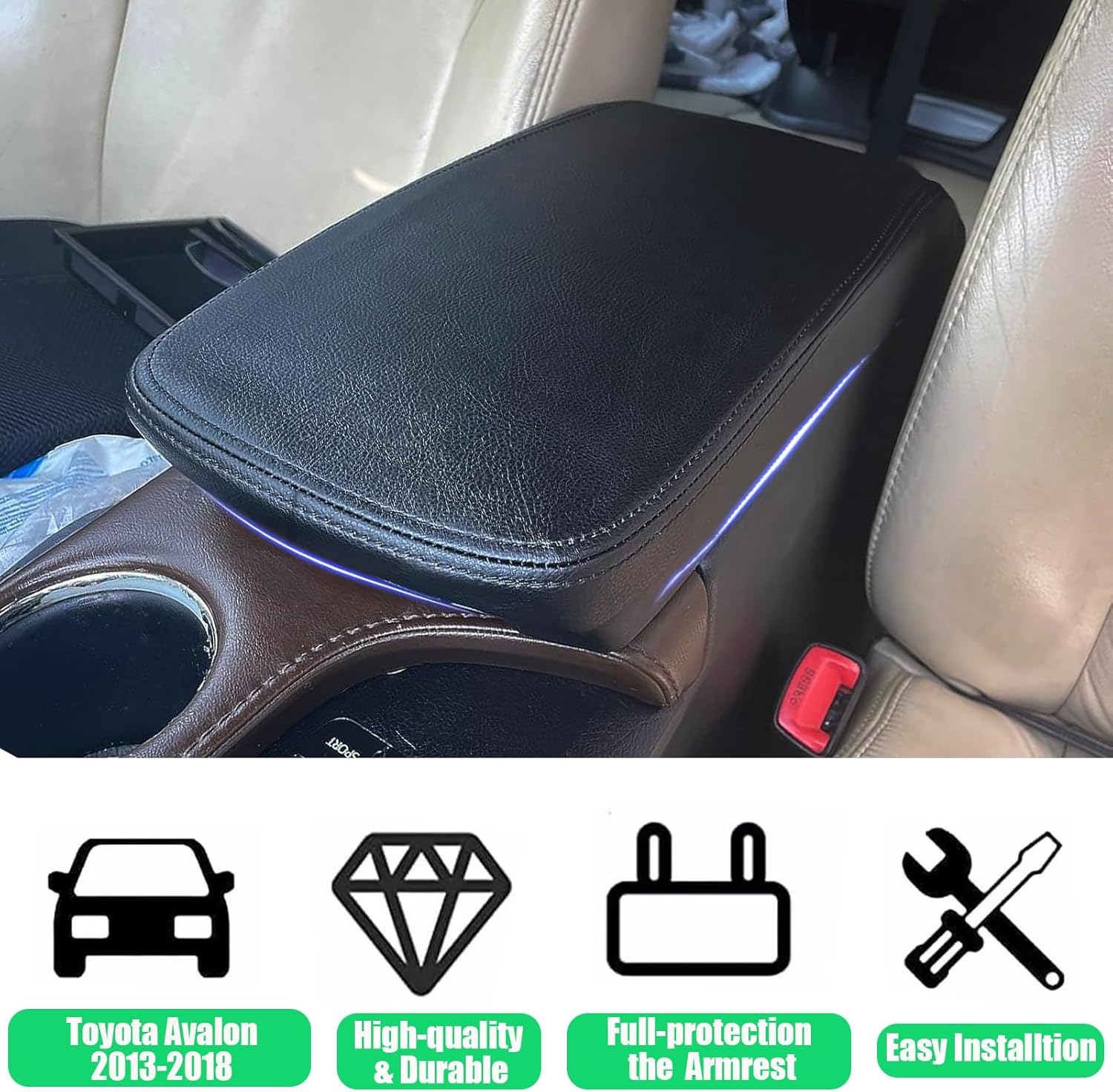 Center Console Cover for Toyota Avalon 2013-2018, Leather Middle Console Cover Scratch-Resistant & Stylish Upgrade for Toyota Avalon 2013 2014 2015 2016 2017 2018 Interior Accessories