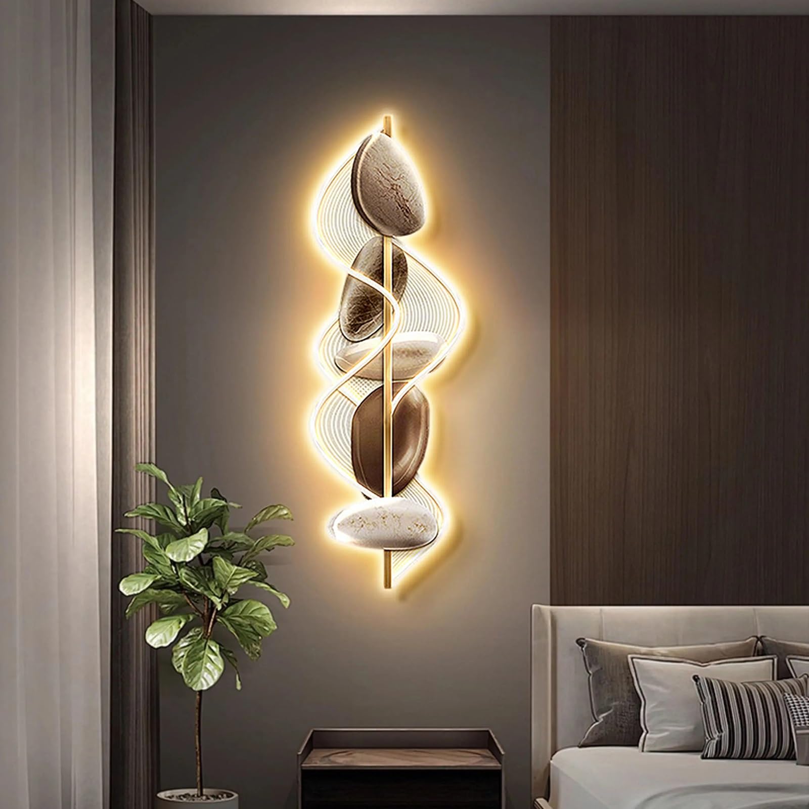 Sculpture murale lumineuse blanche applique design pierre 3D pour entrée salon