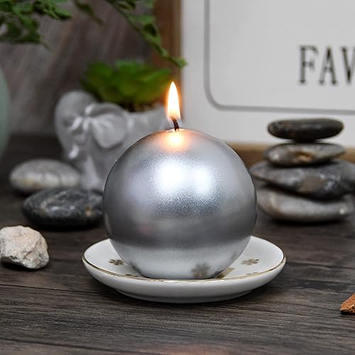 Miniatura 5 de Zest Candle Velas de bola de 6 piezas, 3 pulgadas, plata metálica