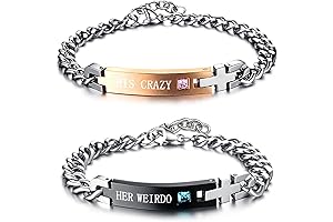 seensea Couples Matching Set Titanium Stainless Steel Chain Link Bracelets